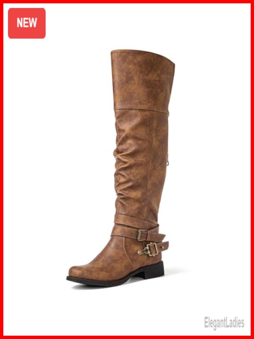 ESSENTIALS Women's Over The Knee Thigh High Boots Faux Leather Low Block Heel